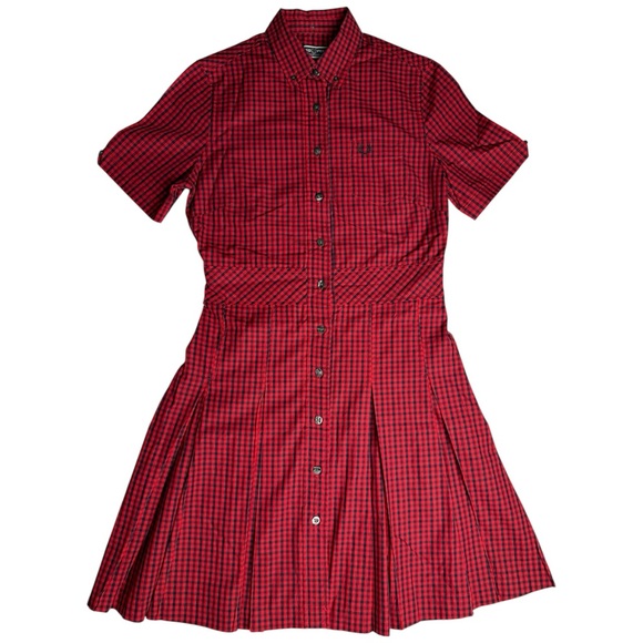 Fred Perry Red Gingham Plaid Short Sleeve Collar Mini Reissue Shirt Dress UK 8 - Picture 7 of 14
